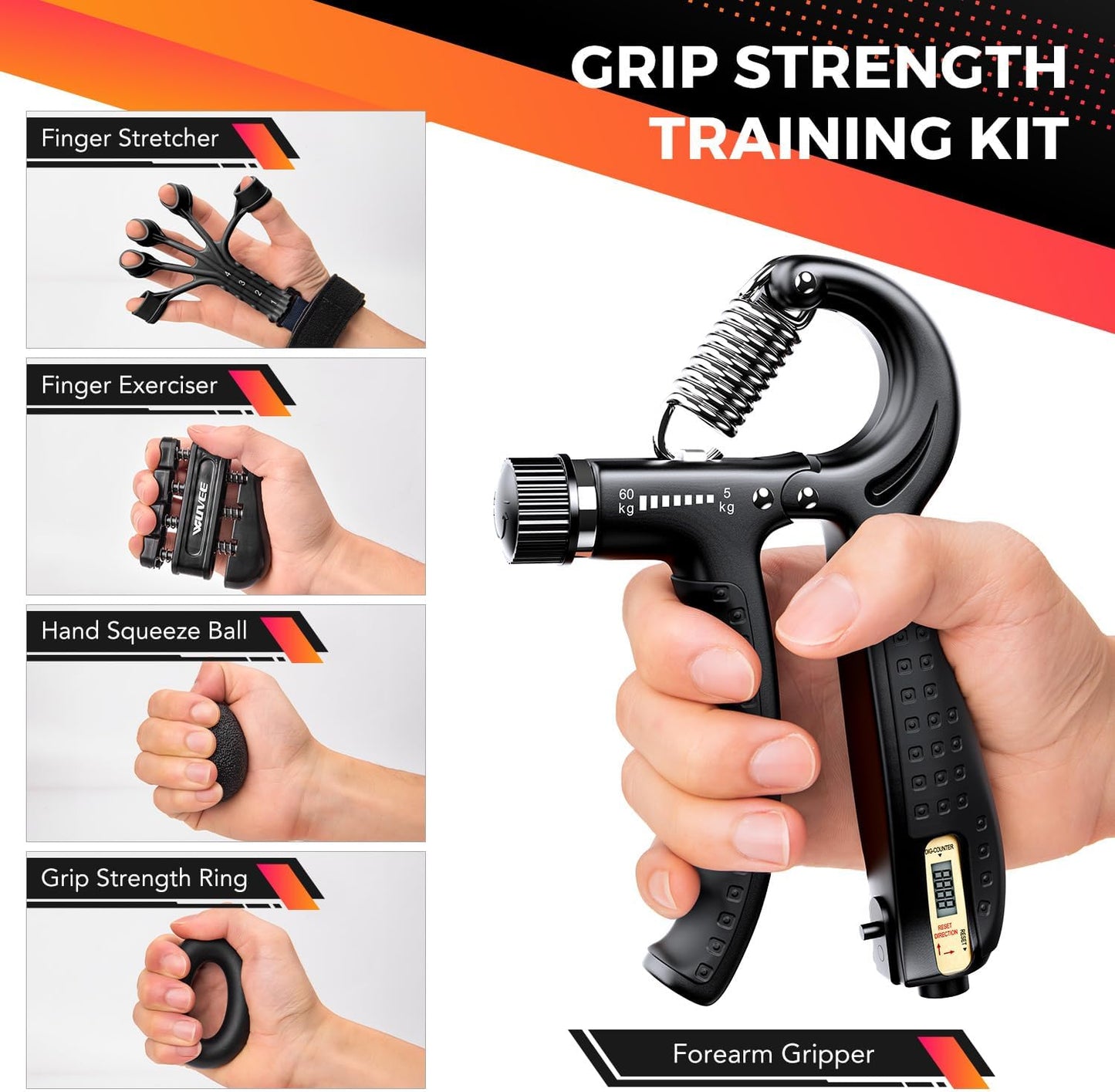 Hand grip strengthener set